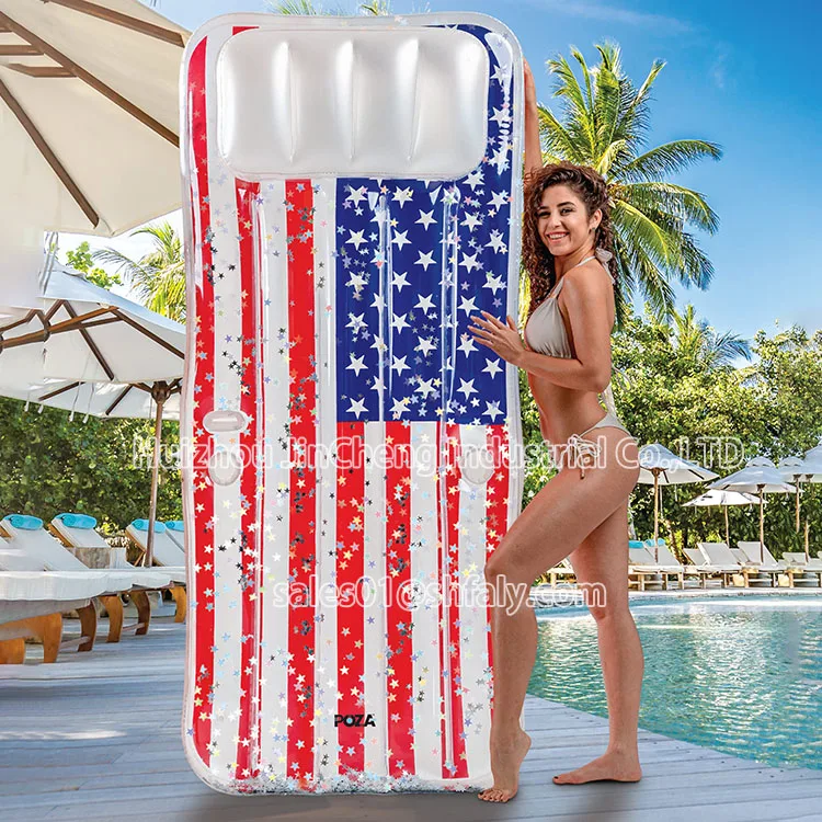 Support customization Inflatable USA Pool Float - with Sparkle Silver Stars Confetti,USA Flag  Water Swimming Pool Float