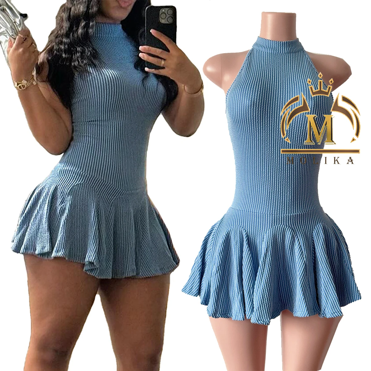 2024 New Arrivals Women Dresses Knit Stripes Slim Fit Hollow Out Shorts Matching Dresses Ladies Mini Dresses Women Casual
