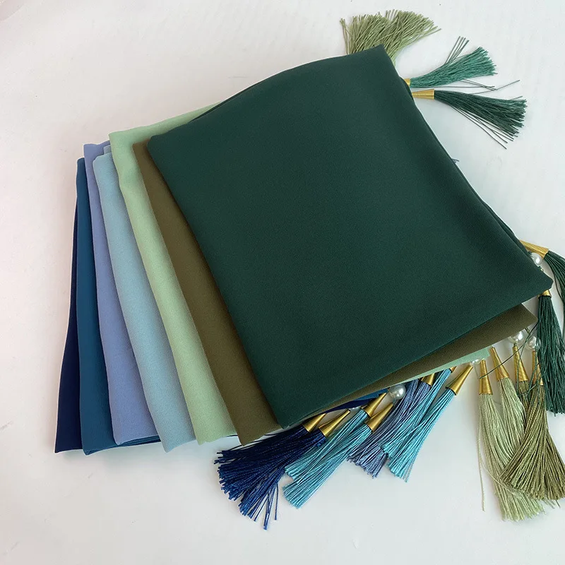 Bubble Chiffon Solid Color muslim Scarf Long Soft Wrap Shawl Scarves Beaded Pearls Hijabs Tassel Scarf HW426