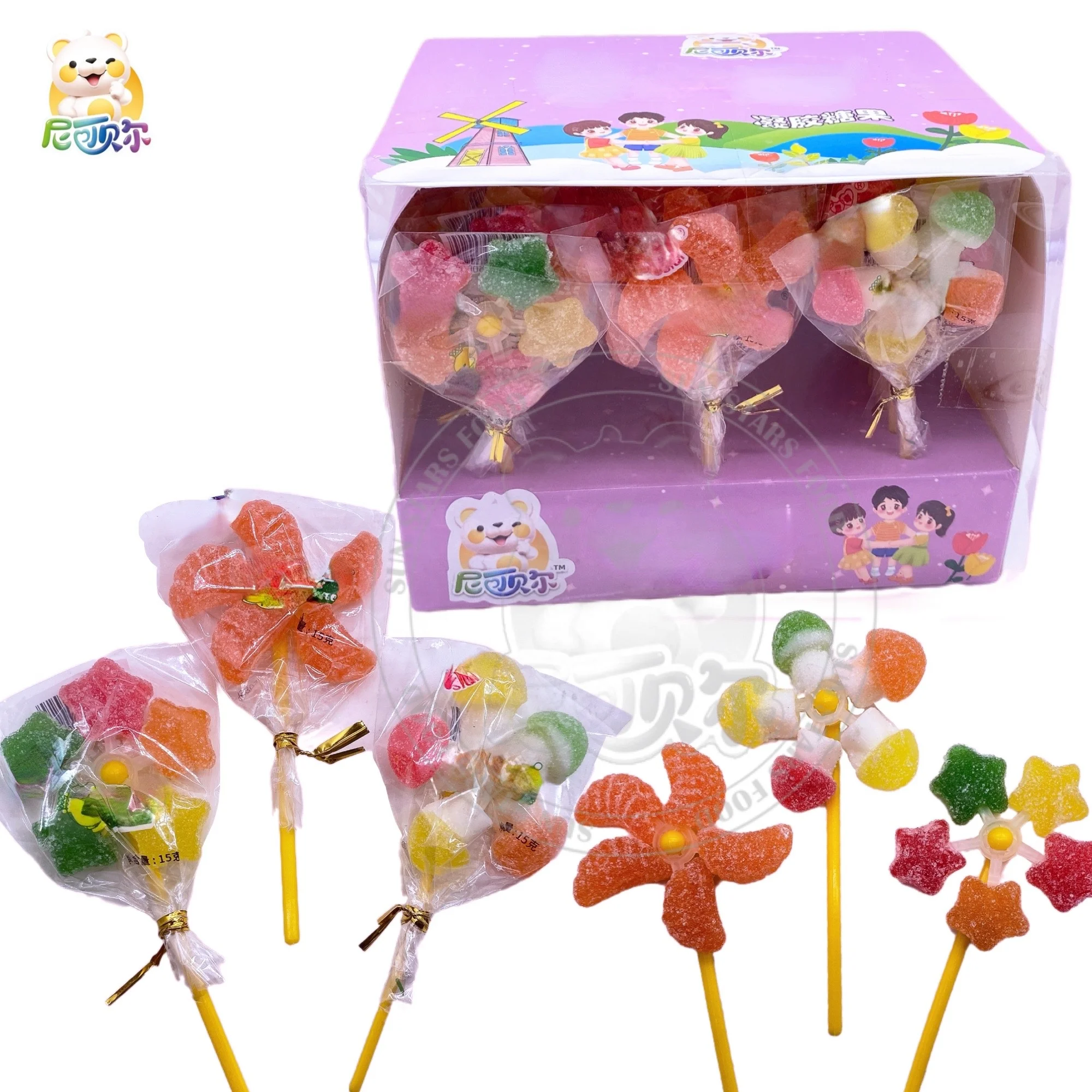Halal Candy Manufacturer Orange Pentagram Mushroom Fruit Wind Magic Fruit Windmill lollipop Soft Candy Gummy Candy