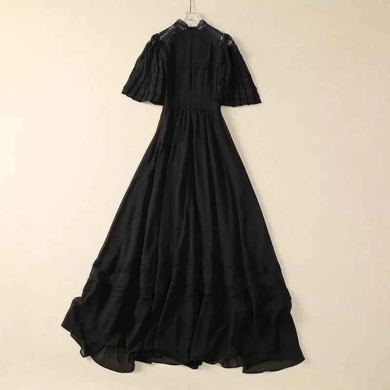 XXL Elegant Party Evening Dress 2024 Summer Style Luxury Ladies Sexy Lace Patchwork Short Sleeve Long Black Pink Maxi Dress Prom