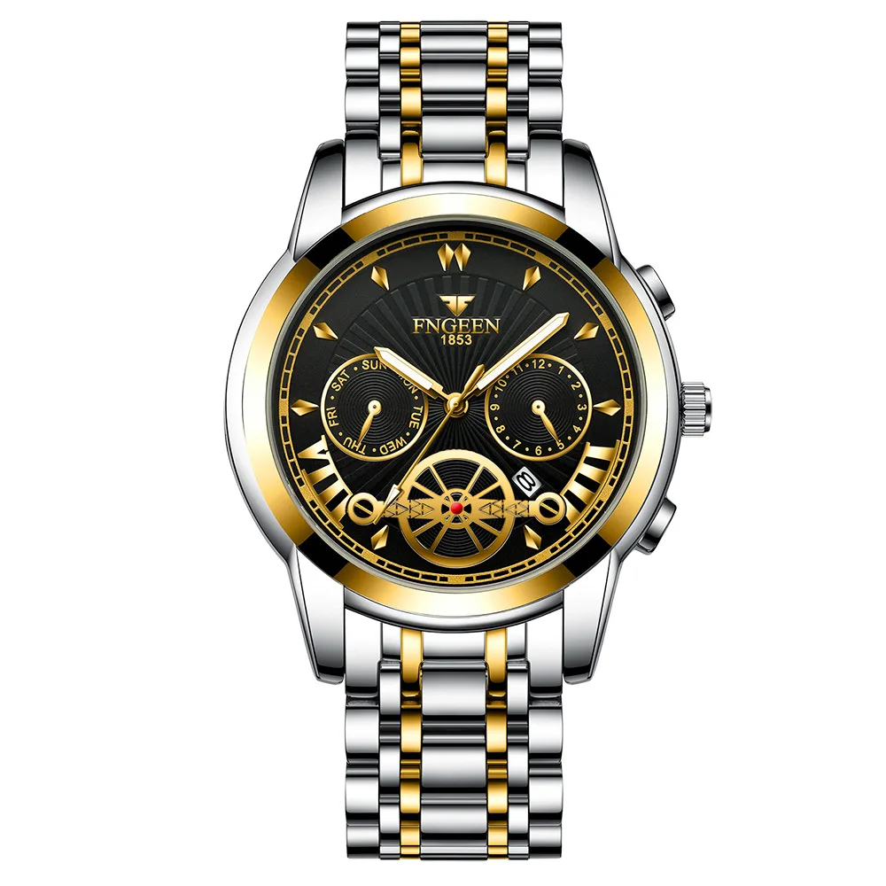 FNGEEN 4567 world silver boys quartz watch 2020 steel band water resistant dials decoration date display Casual watch set