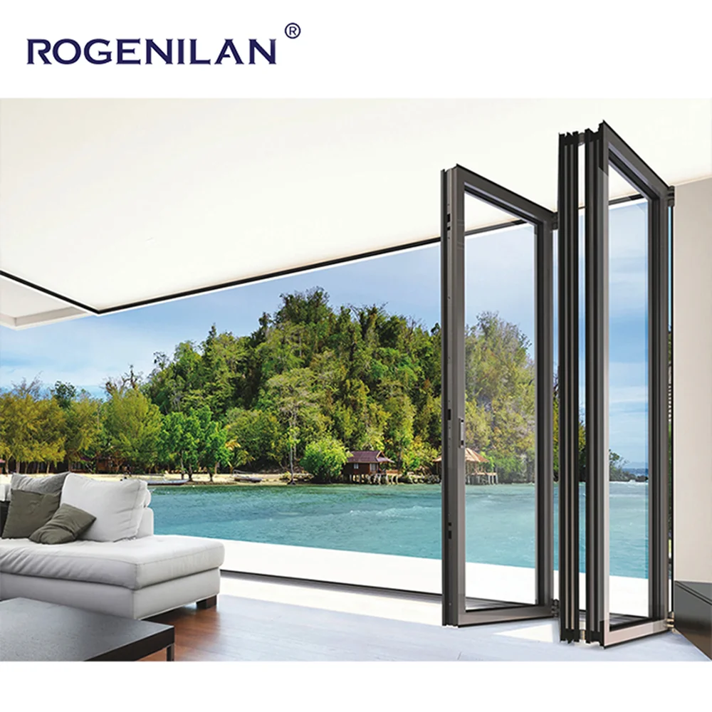 Modern Waterproof Accordion Door Balcony Partition Bifold Doors Aluminum Villa  Foldable Slide Patio Lowe Glass Door