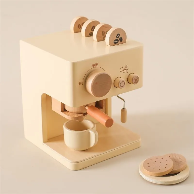 Wooden Coffee Maker Toy Coffee Machine Toy for Kids Kitchen Play Set for Boys Girls Funny Pretend Food Toys
