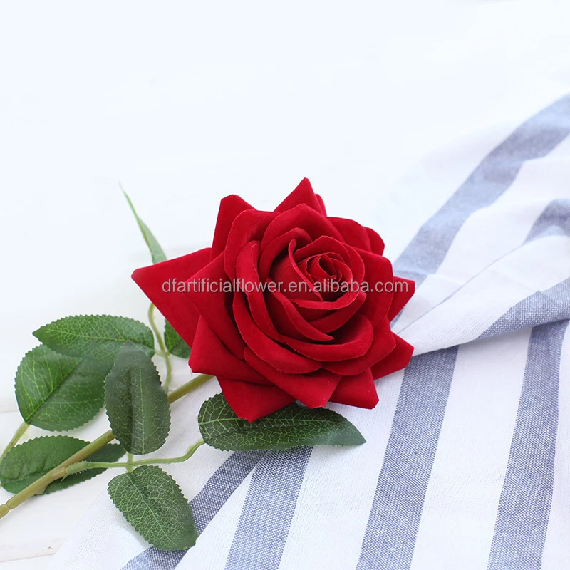 H77  Hot Sale Single Velvet Artificial Flowers Bulk Wedding arrangement centerpiece Decorative Long Stem Red Roses