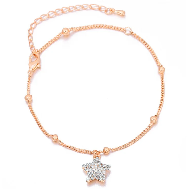 Simple Crystal Star Anklet Full Paved Shining Rhinestone Charm Pendant Anklet For Ladies Foot