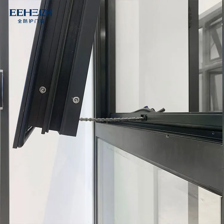 Aluminum screen black double-hung awning window double tempered glass hollow design top hung window