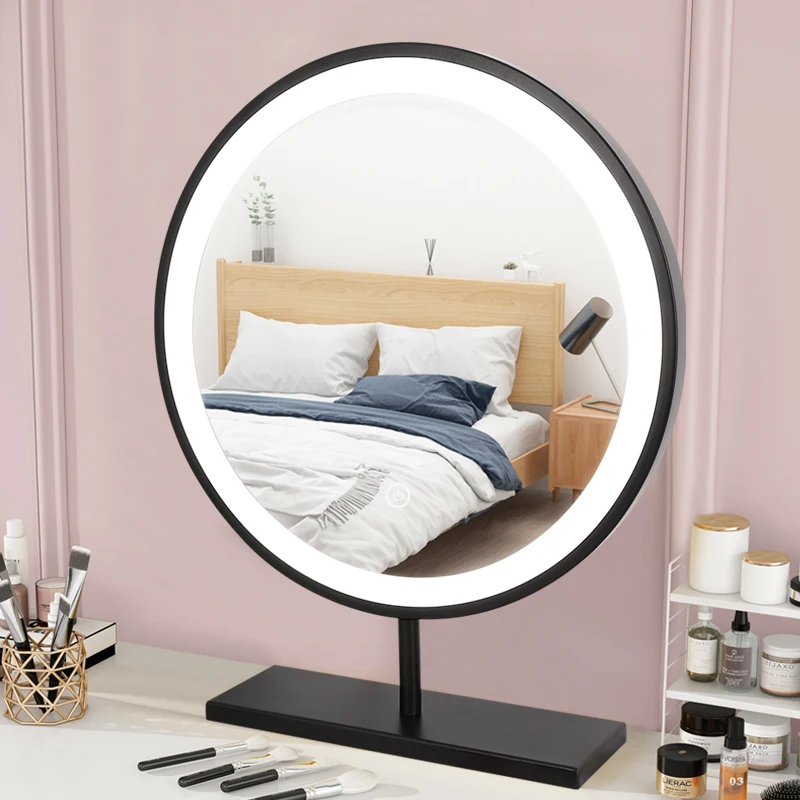 Wholesale Single-Sided LED Light Cosmetic Vanity Mirror Personalized Desktop Makeup Mirror with round Design for Travel Use