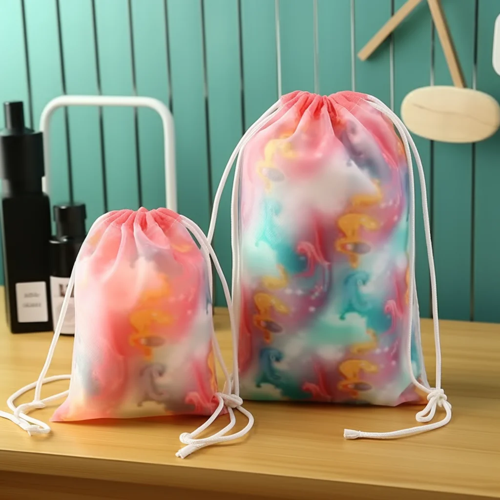 Eco-friendly  PEVA Packaging Clothing Plastic Drawstring Bag Waterproof Frosted Poly Bag With Draw String For Packing