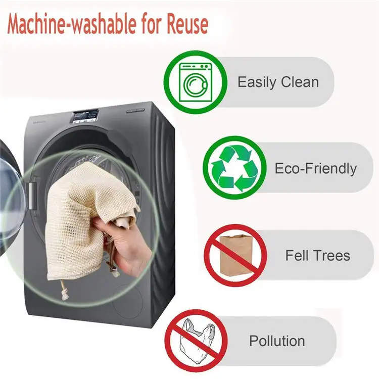 Reusable Produce Bags GOTS Certified Organic Cotton Muslin Net Mesh and Eco-Friendly Canvas Tote Bag