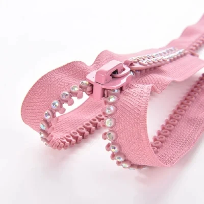 Hot sale decorative zipper open end diamond stone teeth zipper for luxury clothes and bag