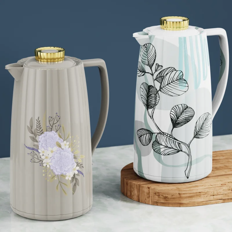 New Arrival vacuum flask Kettle Plastic Body Customize Pattern 1.0L  Glass Refill with Pink Brewing thermal jug