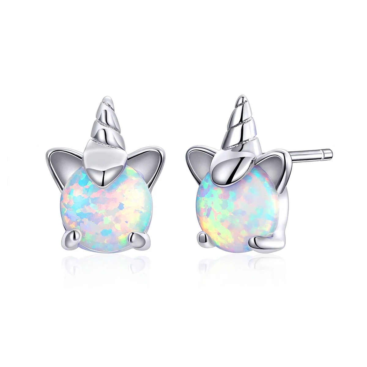 Wholesale White Gold Plated Opal Gemstone Earrings Fashion Unicorn Adjustable Ring 925 Sterling Silver Jewelry Set for Women