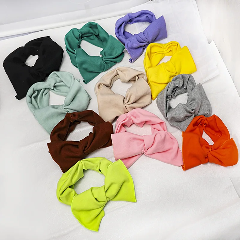 Модная повязка на голову с бантом в богемном стиле, однотонные банданы, повязка на лоб для волос для девочек MSC509A