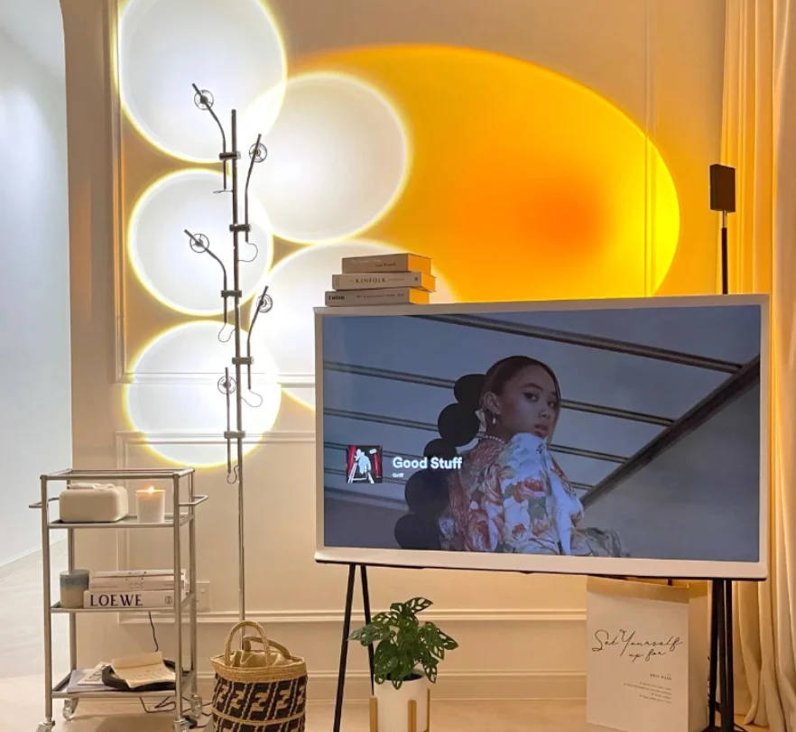 Nordic wholesale warm white chrome led floor lamp sunset projection atmosphere lighting background bedside decor floor lamp