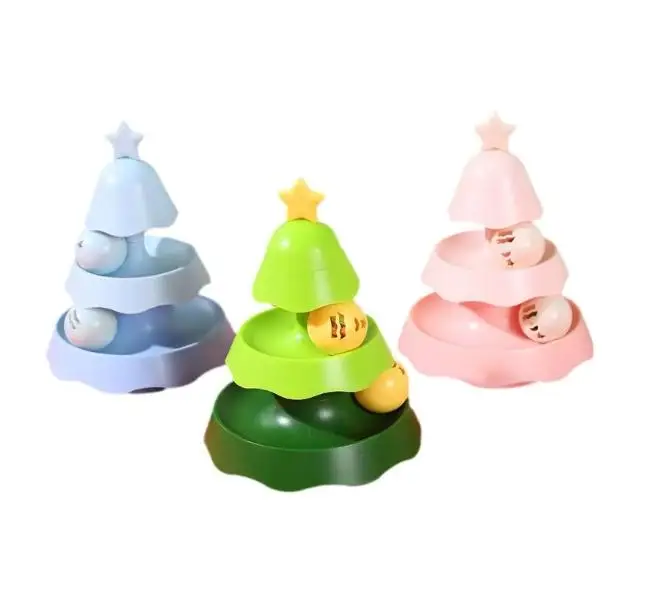 Christmas Tree Design Mini LED Ball Turntable Cute Indoor Cat Pet Interactive Movement Cat Toy