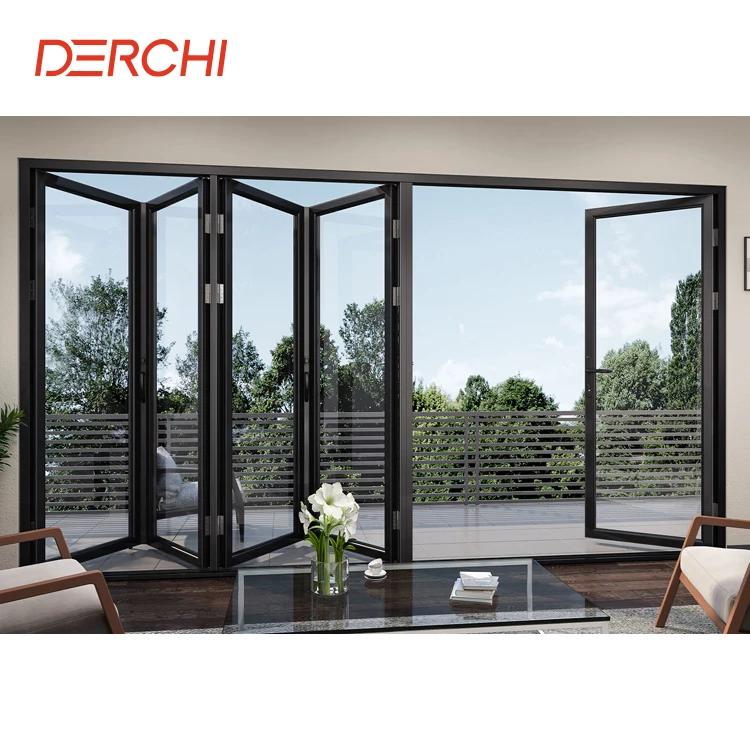 Thermal Break Aluminum Impact proof Soundproof House Exterior Bifold Doors Bi Folding Doors For Patio use