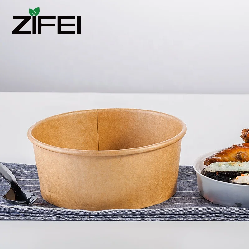 Biodegradable paper cup compostable paper container disposable kraft paper soup bowl with lid