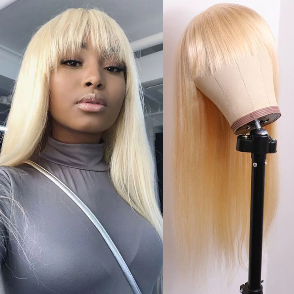 
Brazilian Peruvian Remy 613 Blonde Long Straight Human Hair Wigs For Black Women With Bangs 