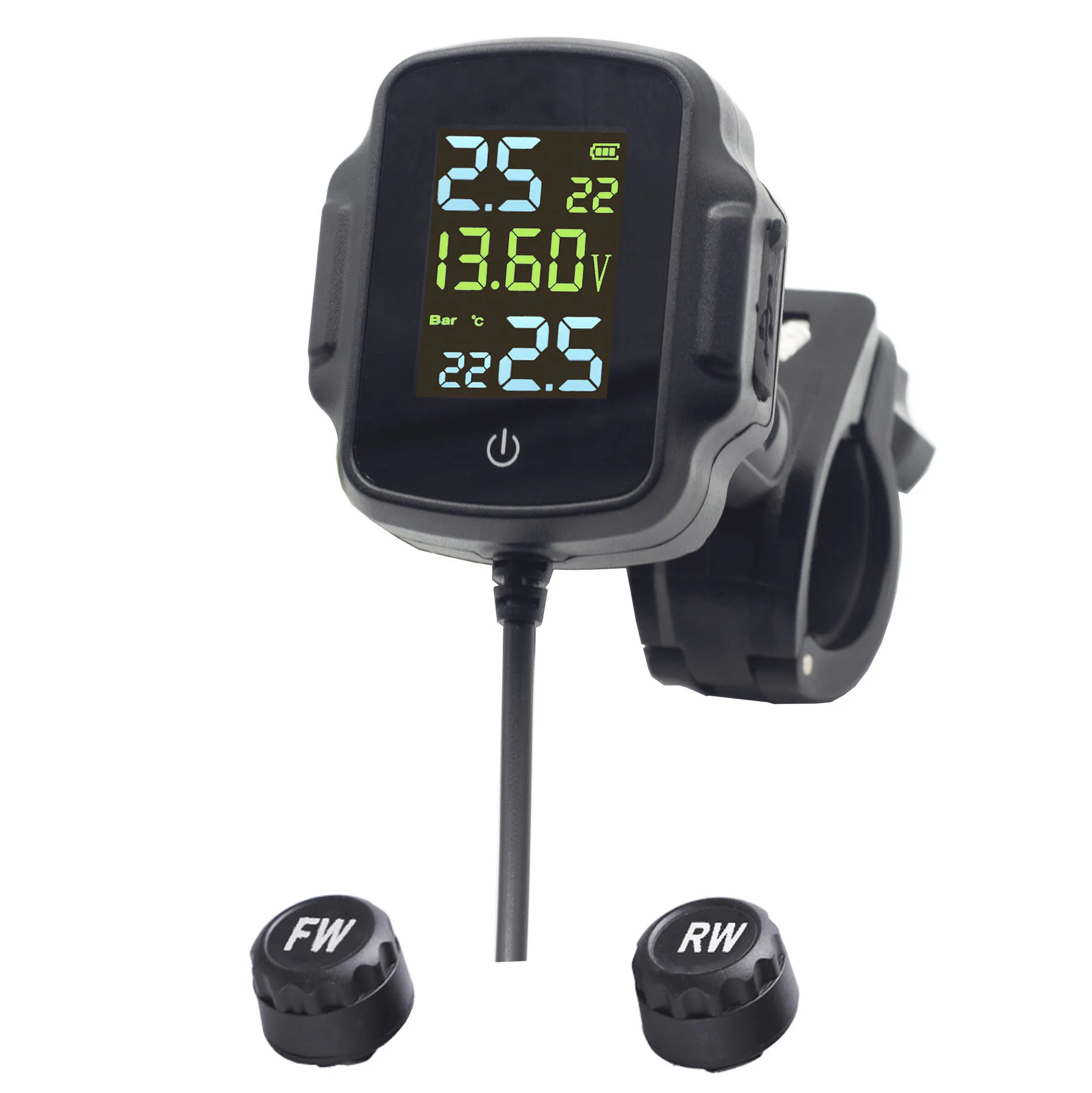 Motorcycle tire pressure monitoring system real-time alarm external TPMS support mobile phone charging