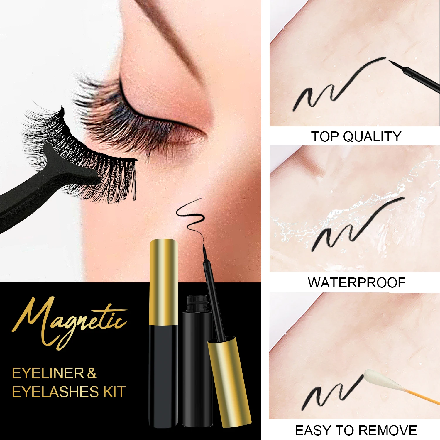 Custom Logo Magnetic Liquid Eye Liner Your Own Brand Private Label Waterproof Adhesive Magnetic Eyeliner Magnetic Liner Pen