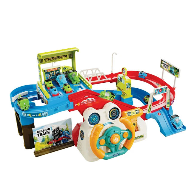 Mini train steering wheel traffic track diy assemble toys adventure orbit game for kids train track electric toy