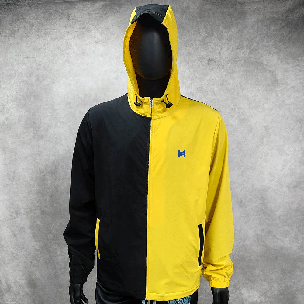 Custom Unisex Street Wear Windbreaker Jacket Front Zip Colorblock Hoodies Casual Sports 100% Nylon Winter Long Jacket For Men