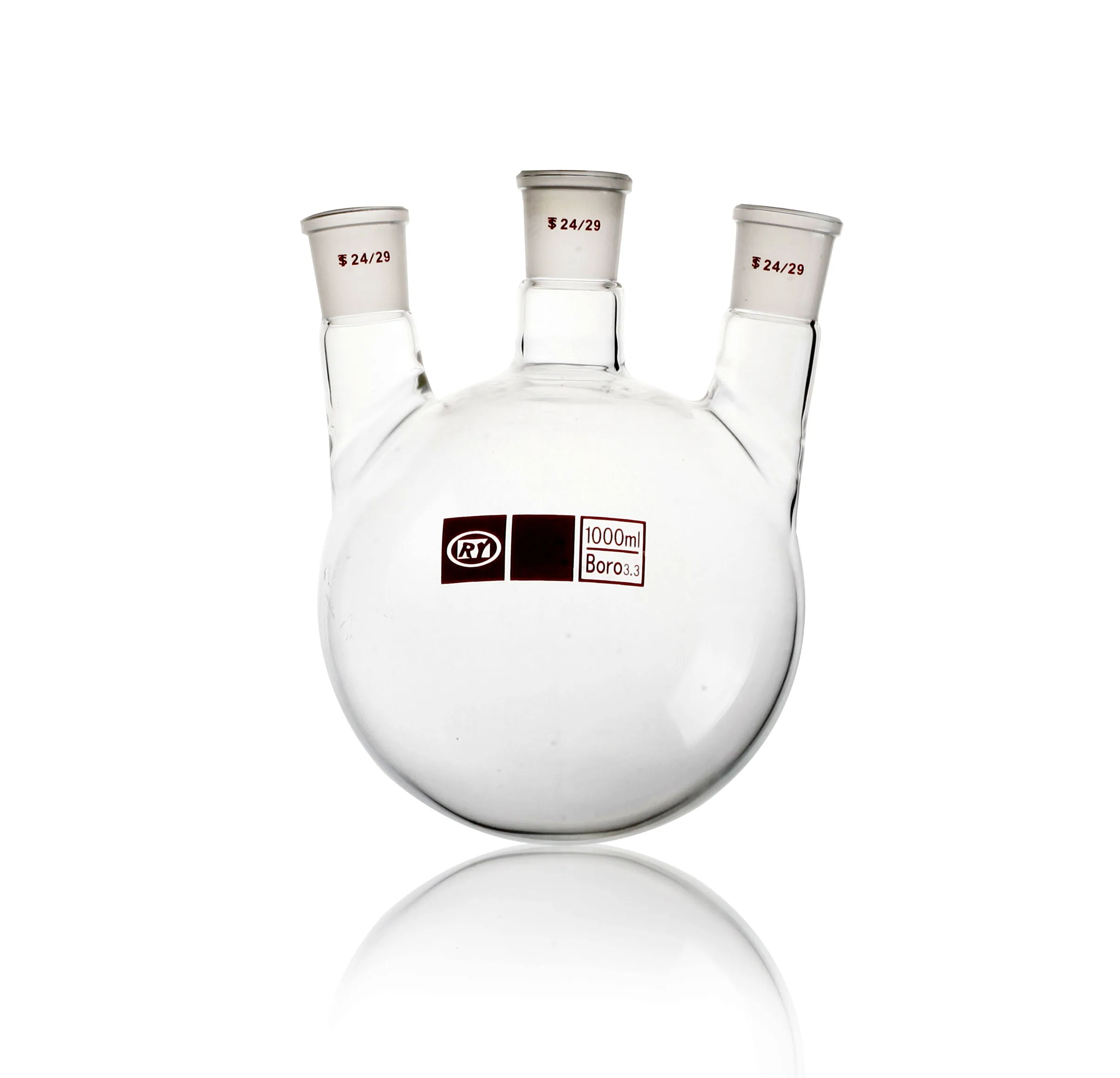 Laboratory GLassware oblique shape with three necks Round Bottom Flask For Boiling cordial