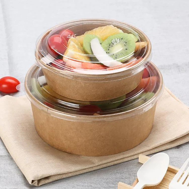 Custom printed 32 oz eco kraft to go take away food soup salad packaging disposable noodle takeaway craft paper bowls with lid