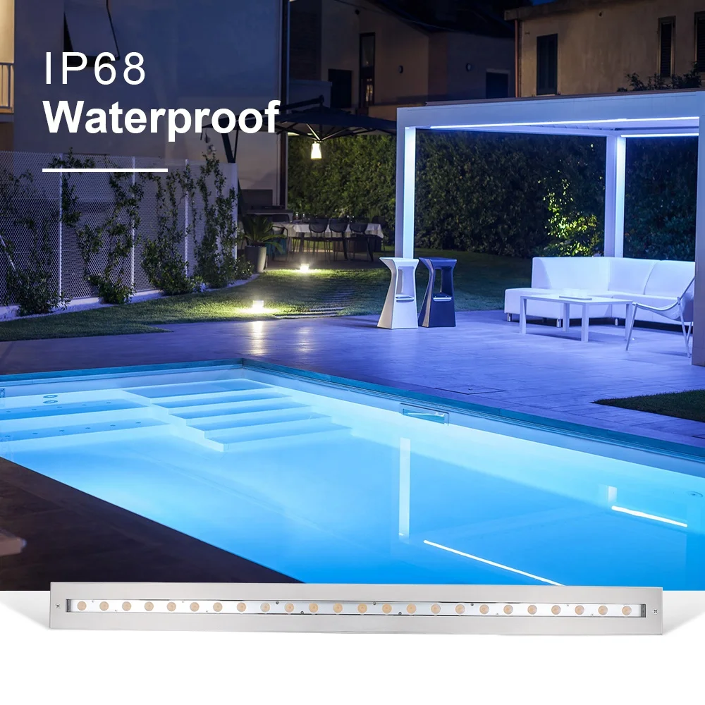 Newest 1 Meter IP68 Underwater Lighting Recessed Stainless Steel 316L 24W 48W 72W Linear LED Swimming Pool lights