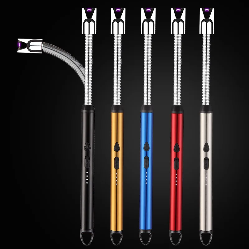 Electric Candle Lighter USB Rechargeable Lighters Mens Lighters Long Stick with Rope and Ring Perfect for Camping Kitchen Stove