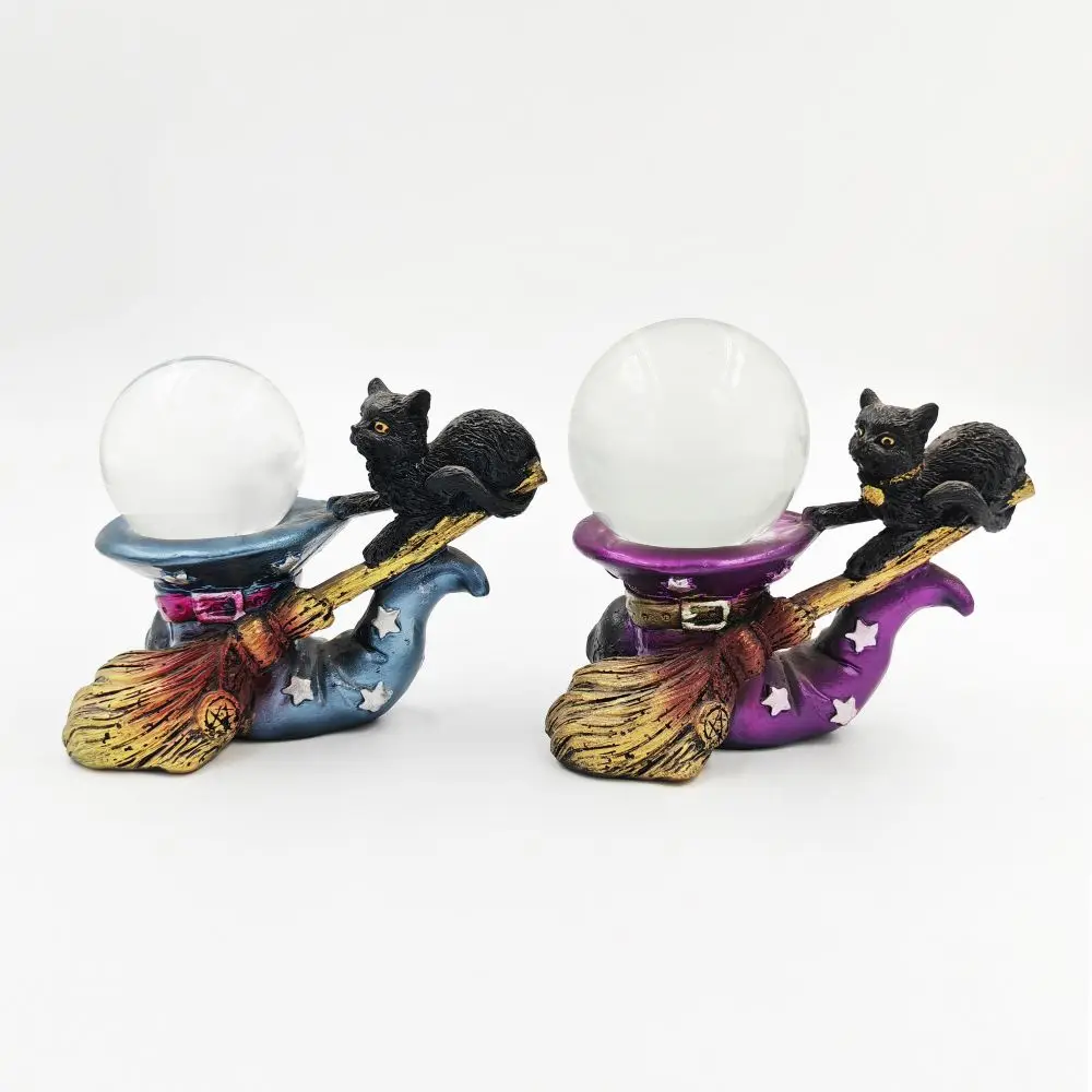 Crystal Ball Base Resin Cat Decoration Creative Magic Broom Magic Hat Cat Sculpture Tabletop Decoration