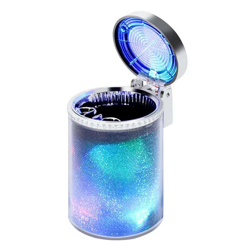 Factory Hot Sales Portable Car Ashtray With Colorful LED Light  LED Light Up Plastic Smokeless Round Smart Ashtray