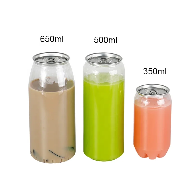 Beverage Can 330ml 350ml 500ml 650ml Custom Logo Printing Transparent Coffee Bottle Cup PET Plastic Soda Can