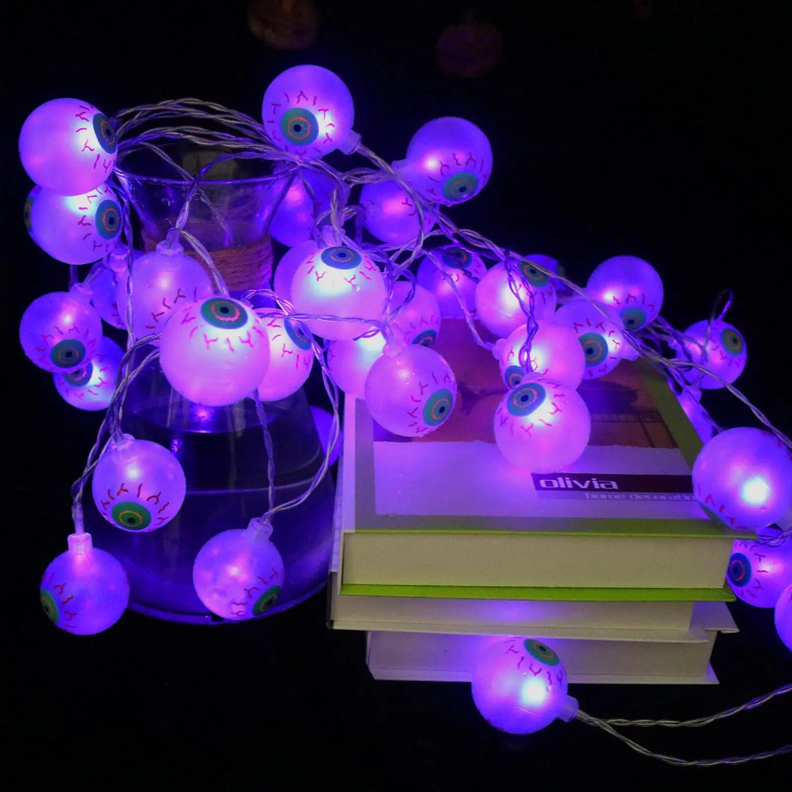 Battery Operated Halloween Eyeball Lights Purple Light Green Eye Halloween Lighted Props