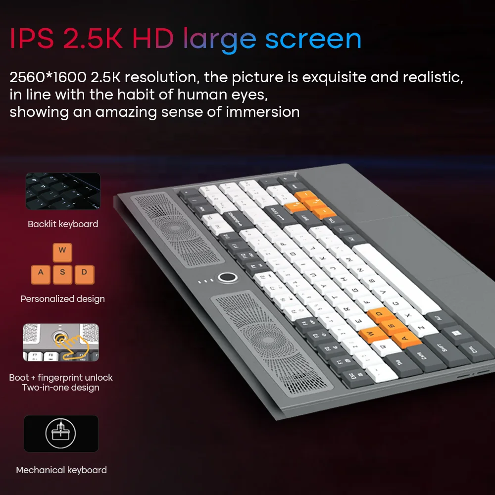 New Design 16 inch 2.5K Gaming Laptop 11th Generation Intel DDR4 16GB RAM HD Camera Mechanical Backlit Keyboard Laptop for Gamer