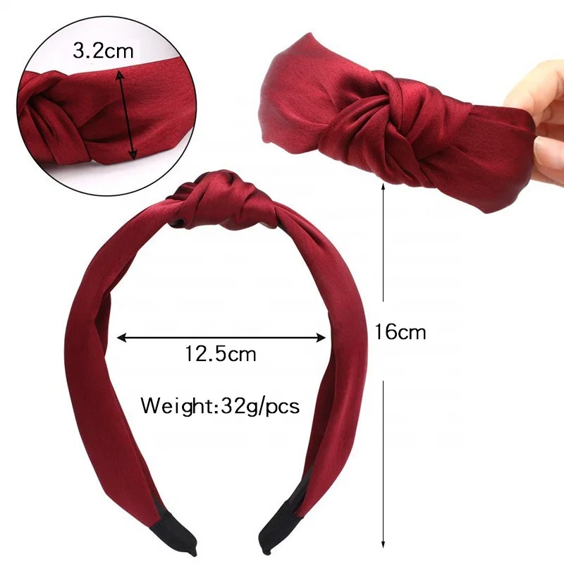 Fashion Pule Color Satin Fabric Knotted Hairband Pink Hair Accessories for Women Makeup Head Bands Wholesale Face Wash Headbands
