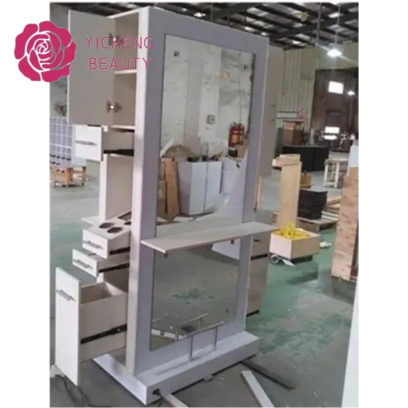 Yicheng Beauty New Design Mirror Station Barber Styling Station with LED Lights Hair Salon Mirror Station for Sale