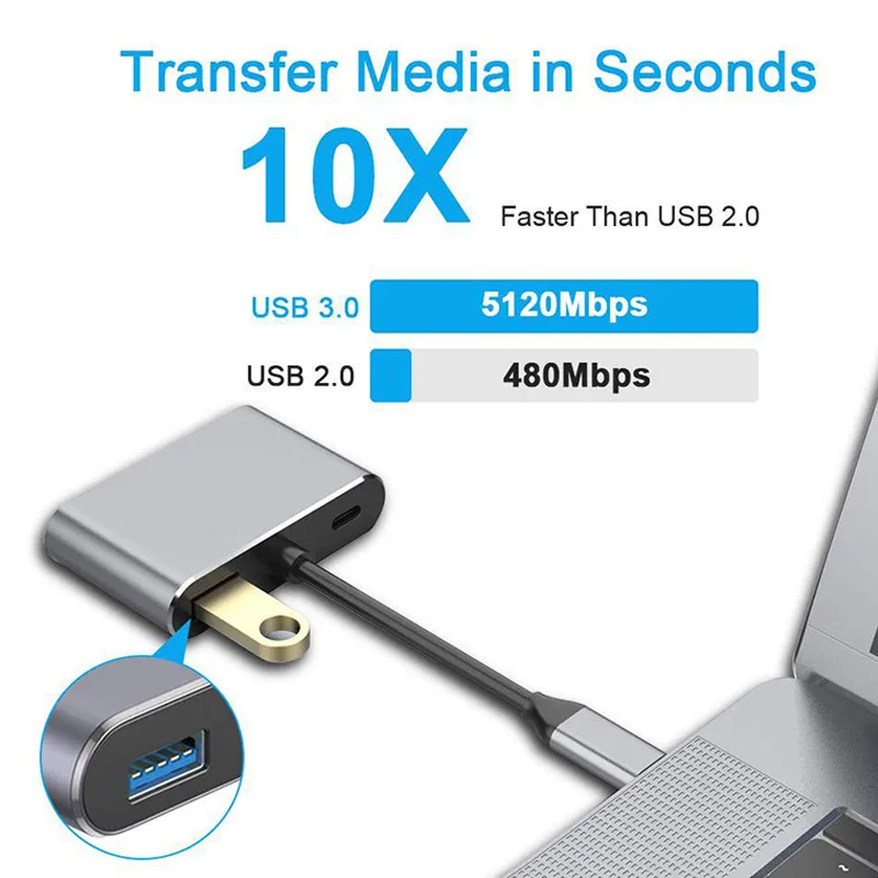  Адаптер 4 в 1 с USB Type-C на 4K HDMI VGA алюминиевым корпусом для планшетного
