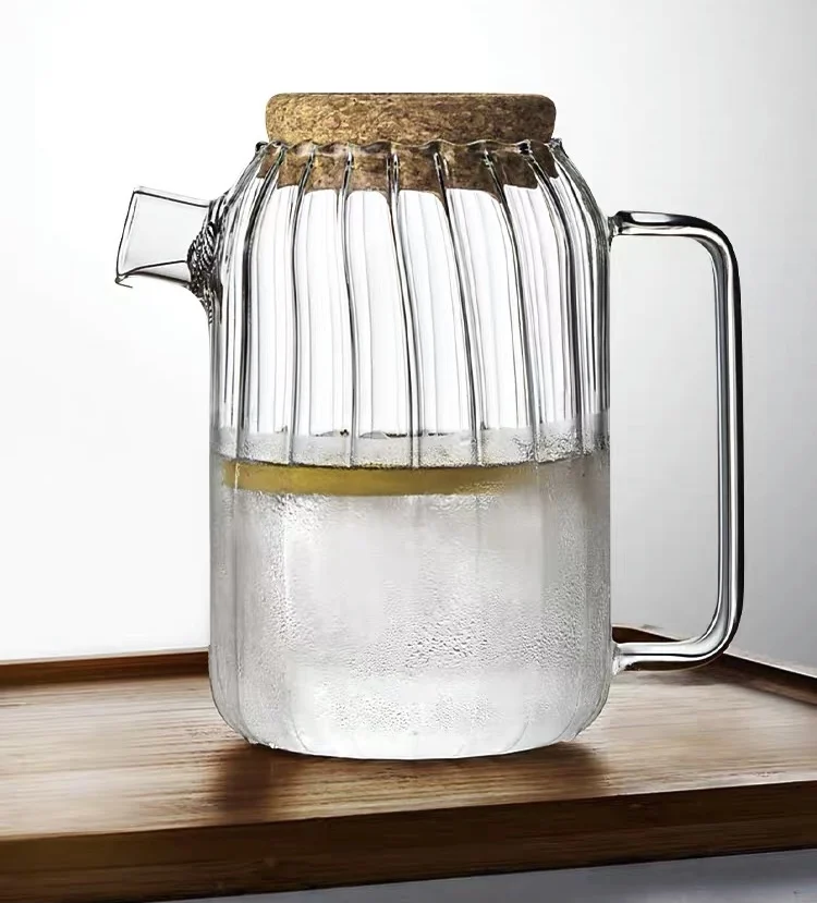 Glass Water Pitcher Set with Lid for Juice and Cold Drink Tall Jugs with Handle for Drinking Tea Water Jug with 4 Tumbler Cups