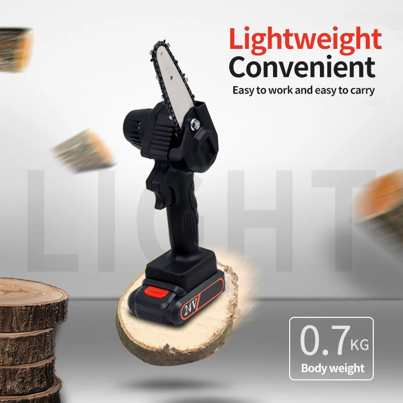 1680W 4 Inch 24V Mini Electric Pruning Chain Saw With 2pcs Battery Woodworking Chainsaw Garden Logging Cutter Tool Rechargeable