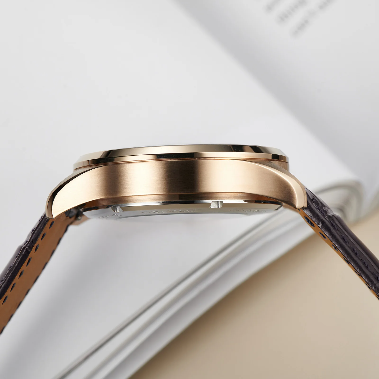 OBLVLO Top Brand Automatic Mechanical Watch for Men Luminous Earth Star Watch Waterproof Leather Strap GC