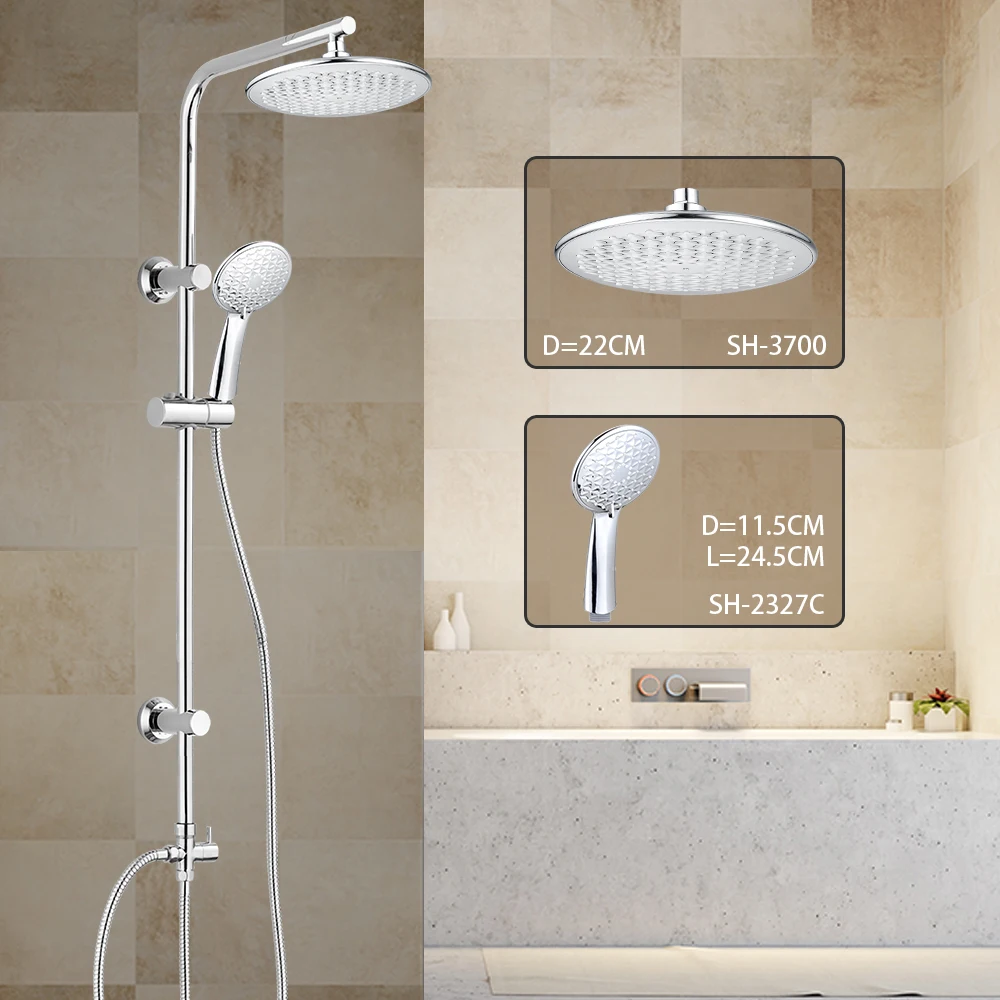 Household Chrome Round Top Shower Waterfall Showers Bathroom Set 3-Function Shower Set