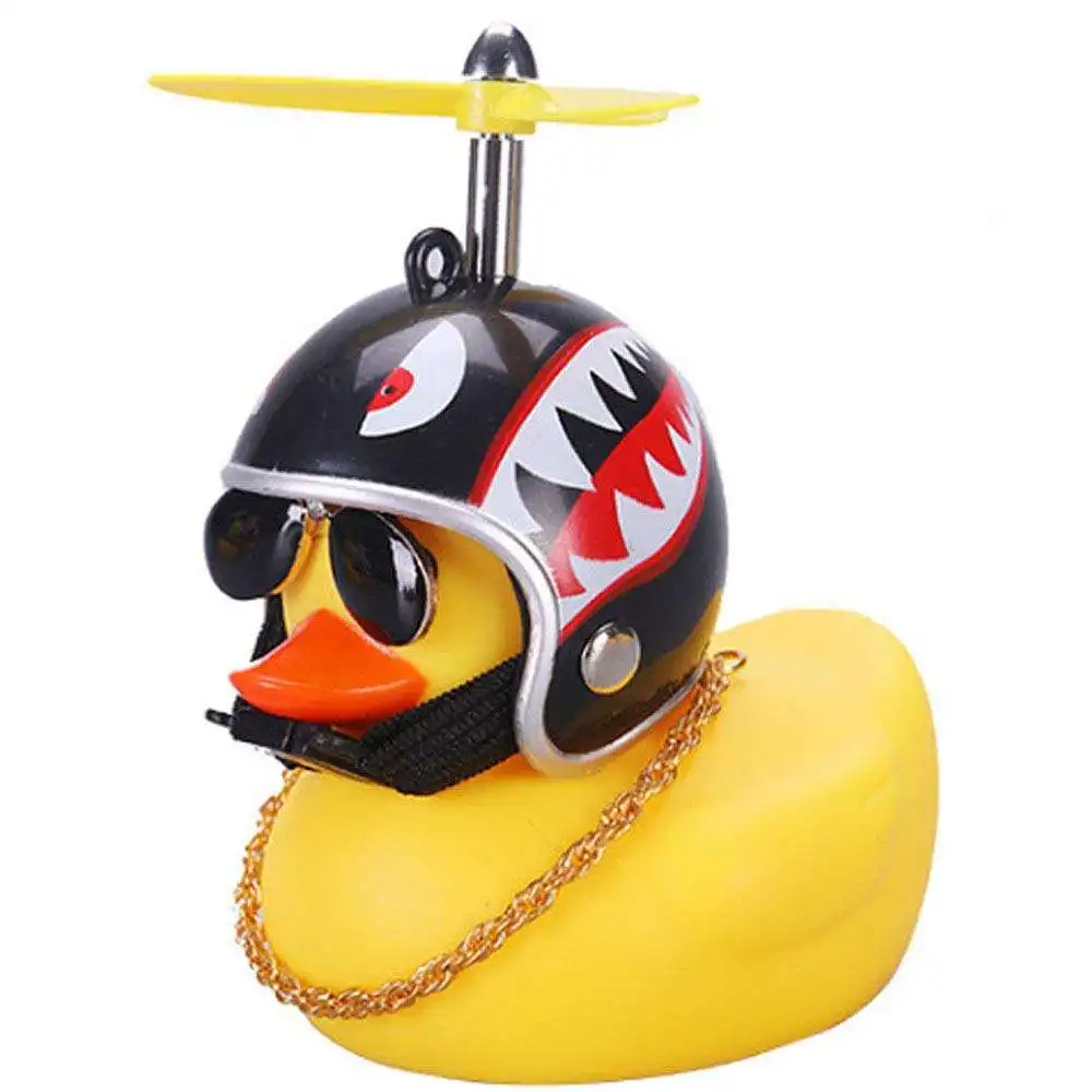 Yellow Duck Car Ornaments Bike Gadgets With Propeller Helmet Cute Rubber Duck Toy
