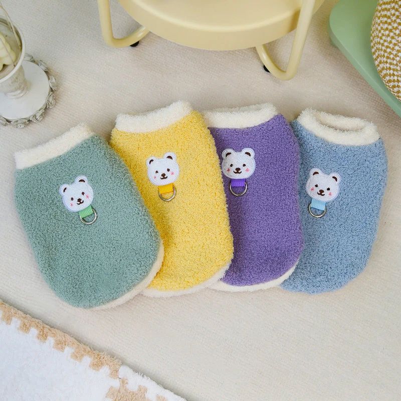 Hot Sale Warm Plush Pet Vest Cute Bear Pattern Pet Clothes Colorful Teddy Dogs Two Legged Clothing for Puppy Cats