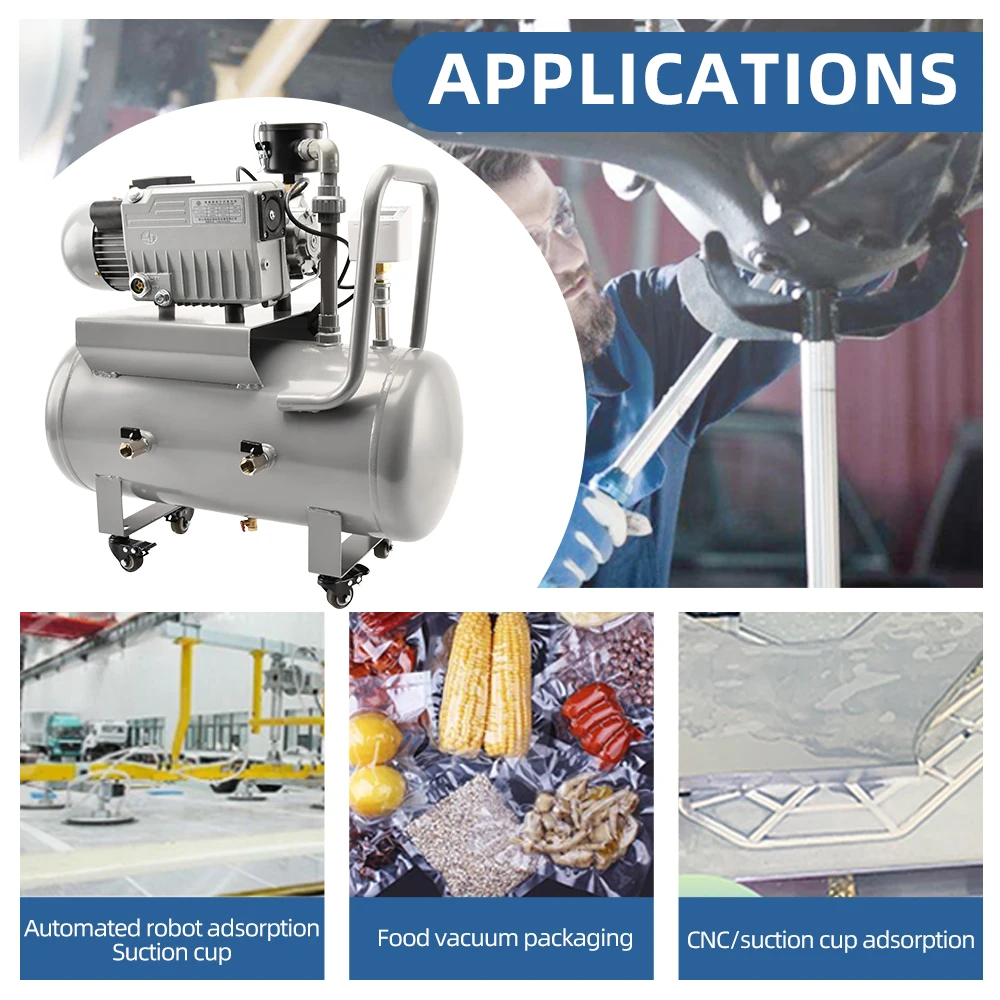 20m3/H 100KPa 220V 900W Rotary Vane Vacuum Pump Set 40L Air Storage Tank Compressor Pump Head Customizable Cable Application