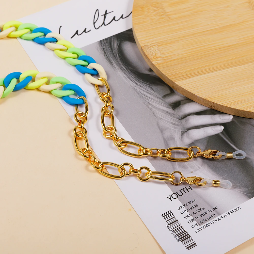 Unique design sense macaron color eyeglasses chain trendy party style for women jewelry