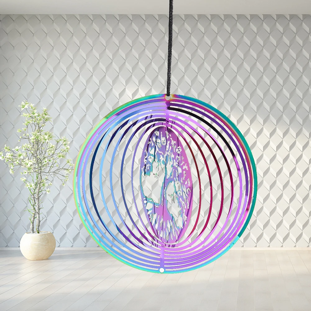 power wind turbine Mandala color rotating garden decoration stainless steel chimes
