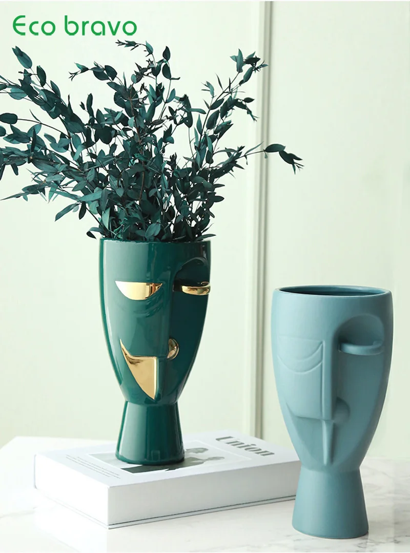 ART Nordic design ins wind soft decoration face art vase living room flower arrangement ceramic floral furnishings home soft dec