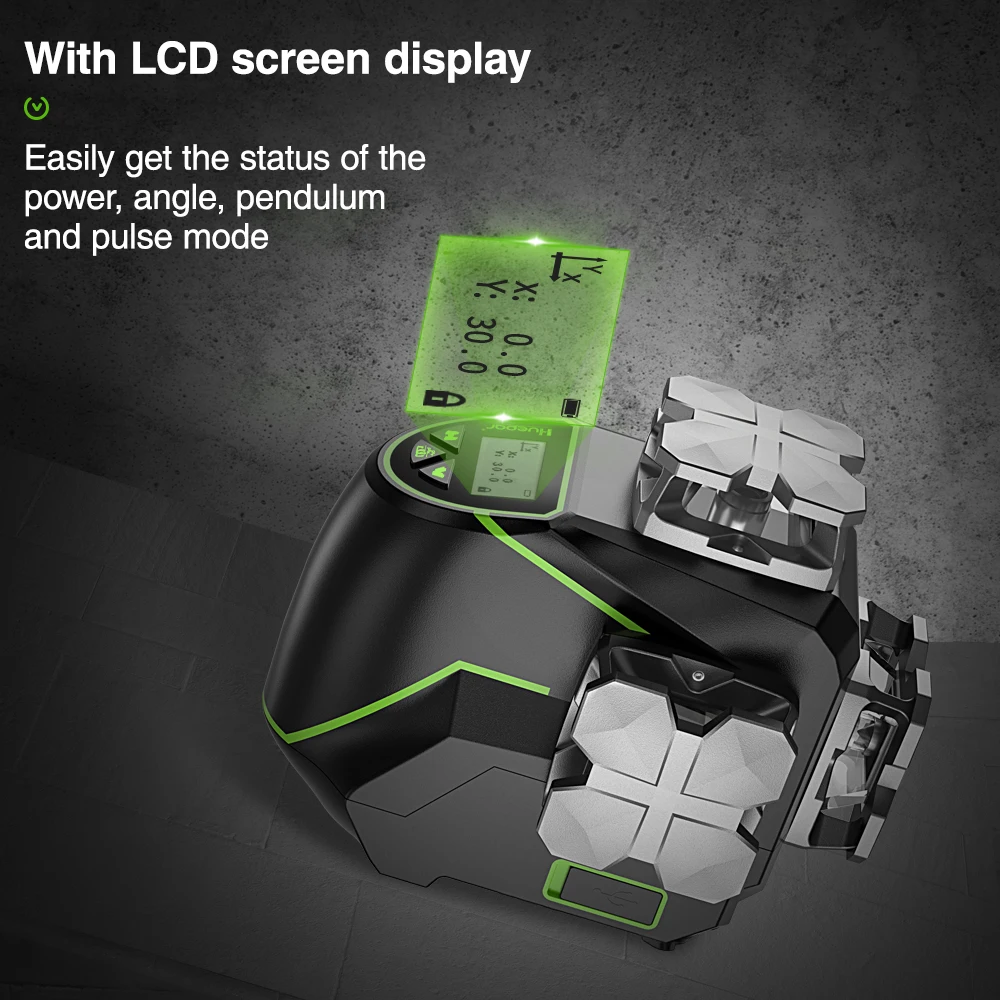 Huepar S03CG LCD экран 3D зеленый нивелир лазерный уровень 12 линий луч